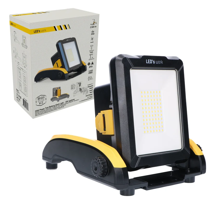 LED Akku Baustrahler 18V kompatibel mit Makita, Bosch, DeWalt, Milwaukee, Metabo – 2900lm Arbeitsleuchte IP54 & IK08 – Baustellenlampe inkl. 4 Marken-Adapter - LED's Work