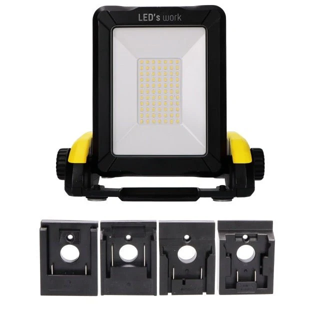 LED Akku Baustrahler 18V kompatibel mit Makita, Bosch, DeWalt, Milwaukee, Metabo – 2900lm Arbeitsleuchte IP54 & IK08 – Baustellenlampe inkl. 4 Marken-Adapter - LED's Work
