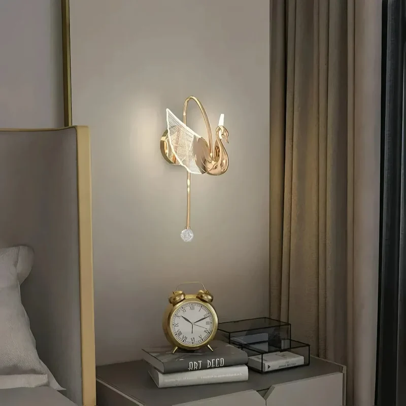 LED Wandleuchte für Schlafzimmer im Schwanen-Design, dimmbar