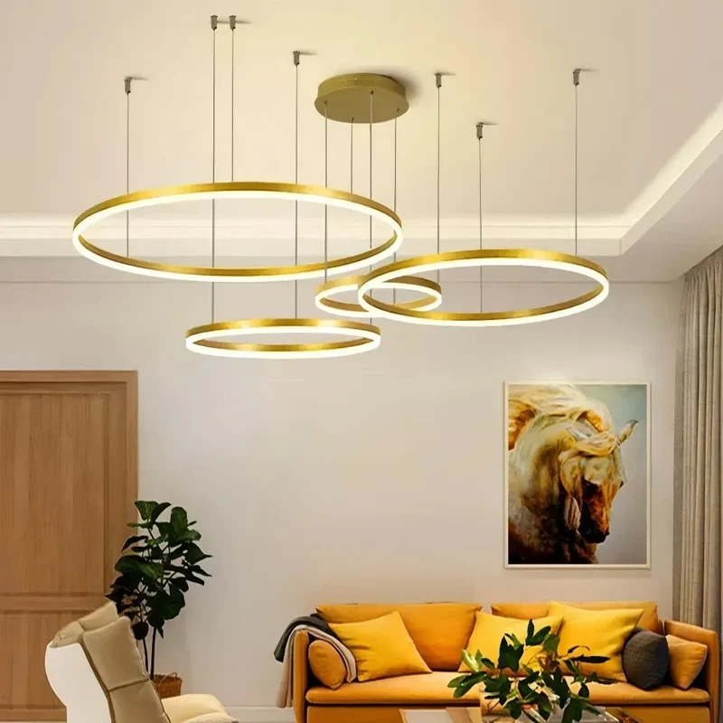 Moderne LED Ring Pendelleuchte aus Metall – dimmbar fürs Wohnzimmer