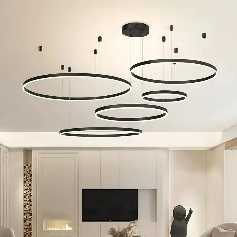 Moderne LED Ring Pendelleuchte aus Metall – dimmbar fürs Wohnzimmer