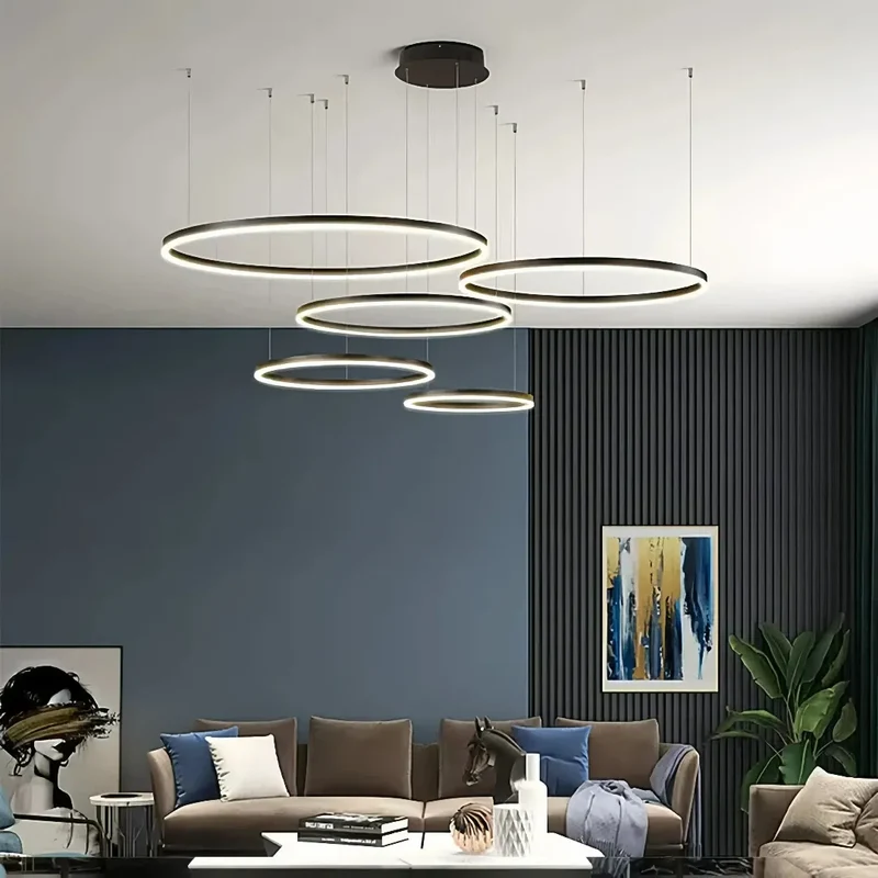 Moderne LED Ring Pendelleuchte aus Metall – dimmbar fürs Wohnzimmer