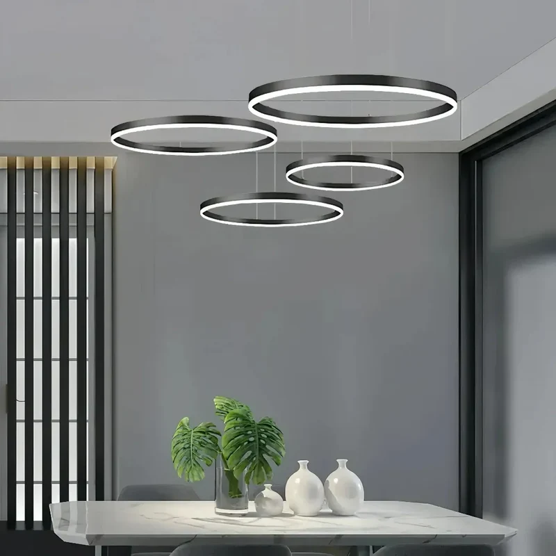 Moderne LED Ring Pendelleuchte aus Metall – dimmbar fürs Wohnzimmer