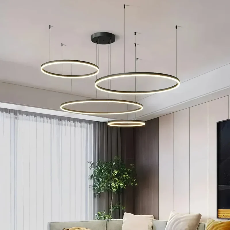 Moderne LED Ring Pendelleuchte aus Metall – dimmbar fürs Wohnzimmer