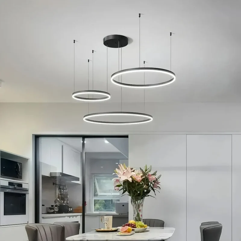 Moderne LED Ring Pendelleuchte aus Metall – dimmbar fürs Wohnzimmer