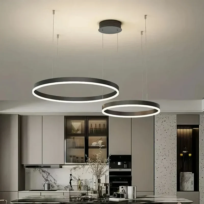 Moderne LED Ring Pendelleuchte aus Metall – dimmbar fürs Wohnzimmer