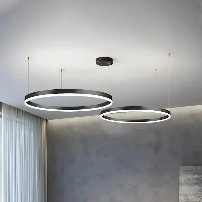 Moderne LED Ring Pendelleuchte aus Metall – dimmbar fürs Wohnzimmer