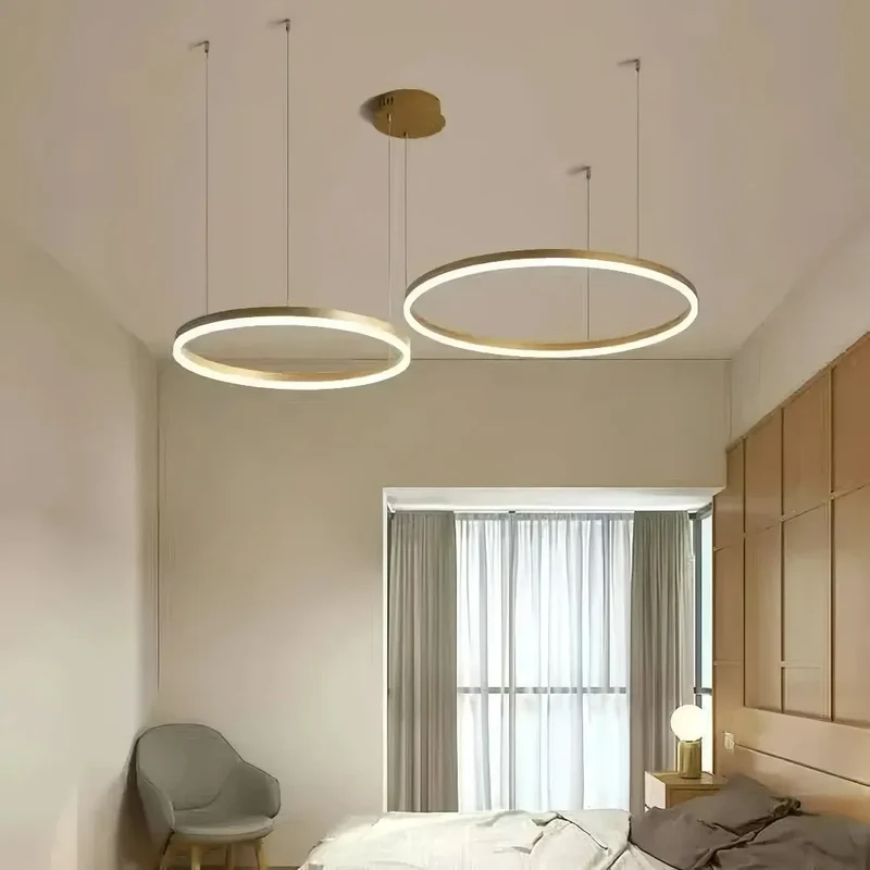 Moderne LED Ring Pendelleuchte aus Metall – dimmbar fürs Wohnzimmer