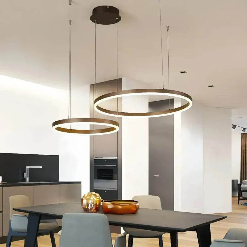 Moderne LED Ring Pendelleuchte aus Metall – dimmbar fürs Wohnzimmer