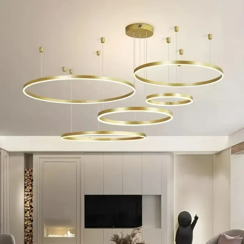 Moderne LED Ring Pendelleuchte aus Metall – dimmbar fürs Wohnzimmer