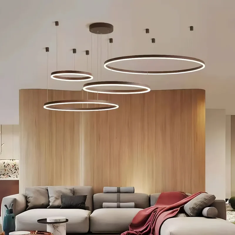 Moderne LED Ring Pendelleuchte aus Metall – dimmbar fürs Wohnzimmer