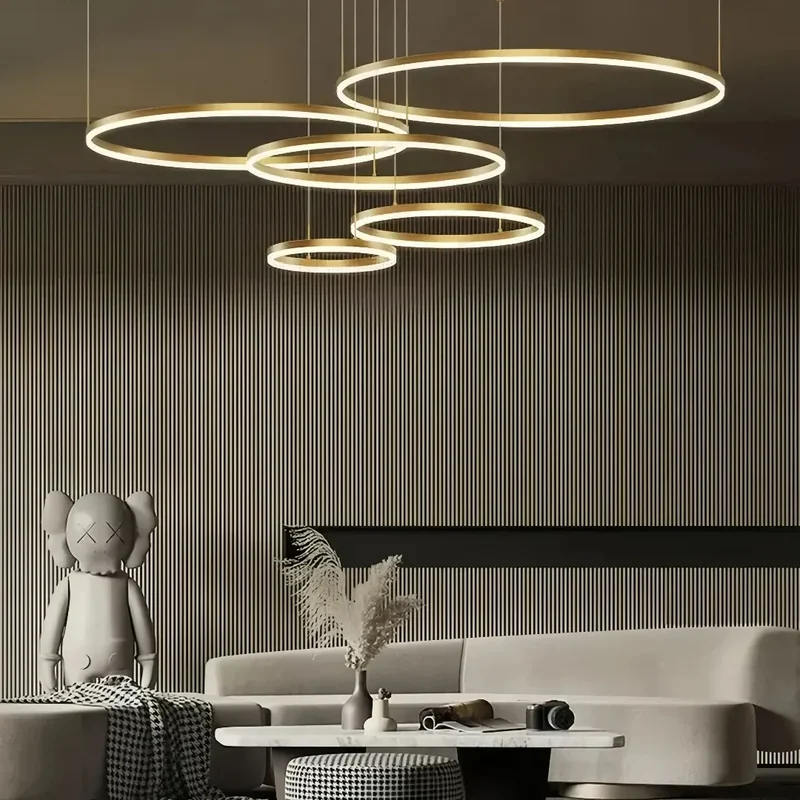 Moderne LED Ring Pendelleuchte aus Metall – dimmbar fürs Wohnzimmer