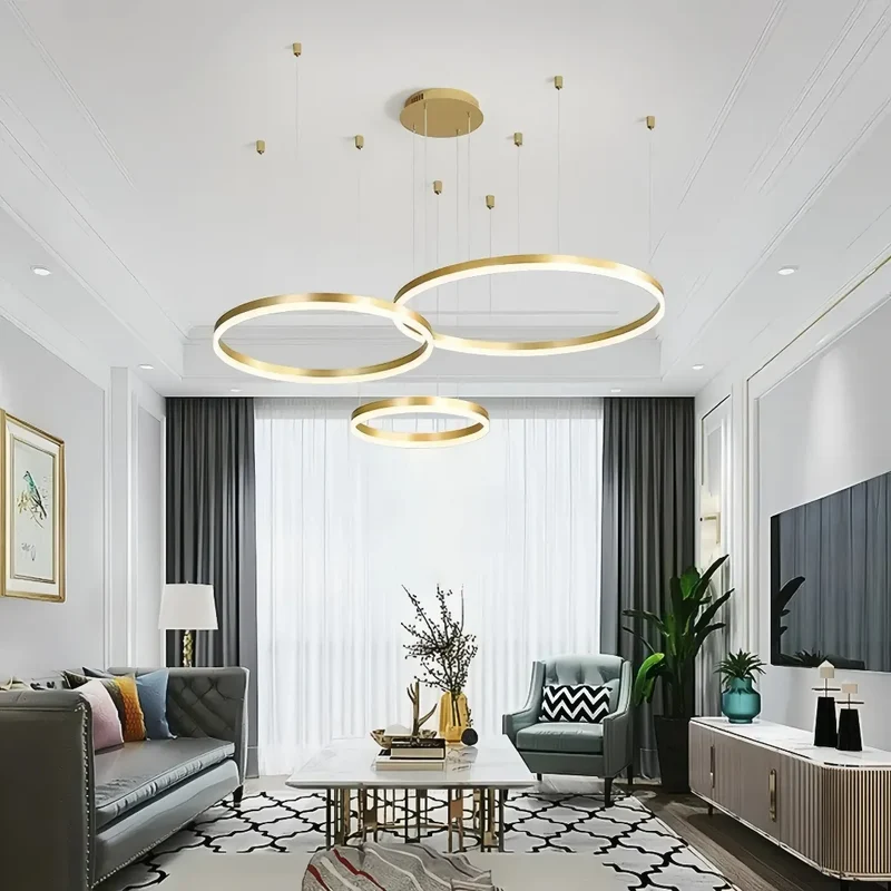 Moderne LED Ring Pendelleuchte aus Metall – dimmbar fürs Wohnzimmer
