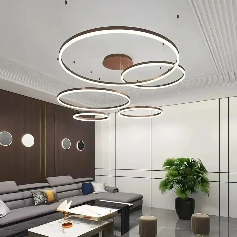 Moderne LED Ring Pendelleuchte aus Metall – dimmbar fürs Wohnzimmer