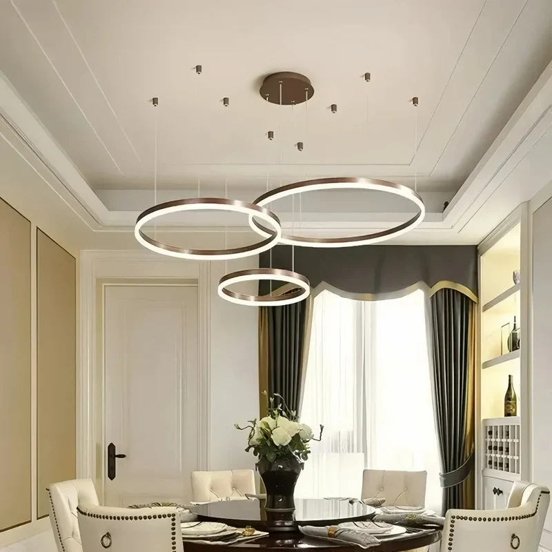 Moderne LED Ring Pendelleuchte aus Metall – dimmbar fürs Wohnzimmer