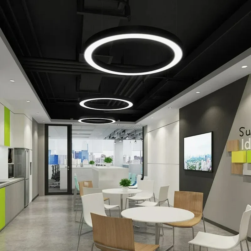 Moderne LED Ring Pendelleuchte – dimmbar, schwarz, ideal für Esszimmer & Büro