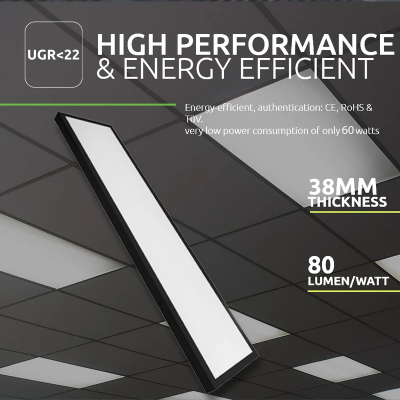 Aufbau-LED-Panel 30x120cm | 60W | Schwarz | 4500K – Naturweiß