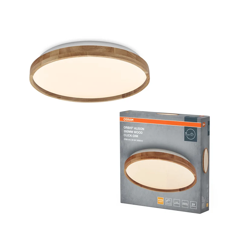 OSRAM ORBIS Alison Deckenleuchte 24W dimmbar Click-DIM 395mm Holzdekor