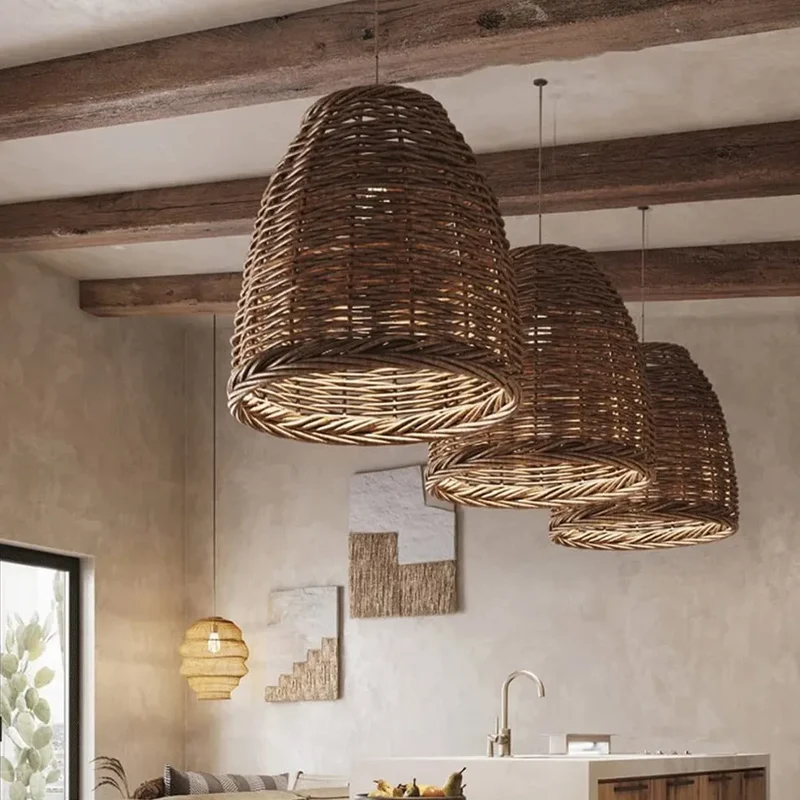 Rattan Hängelampe im Boho-Stil für Esszimmer