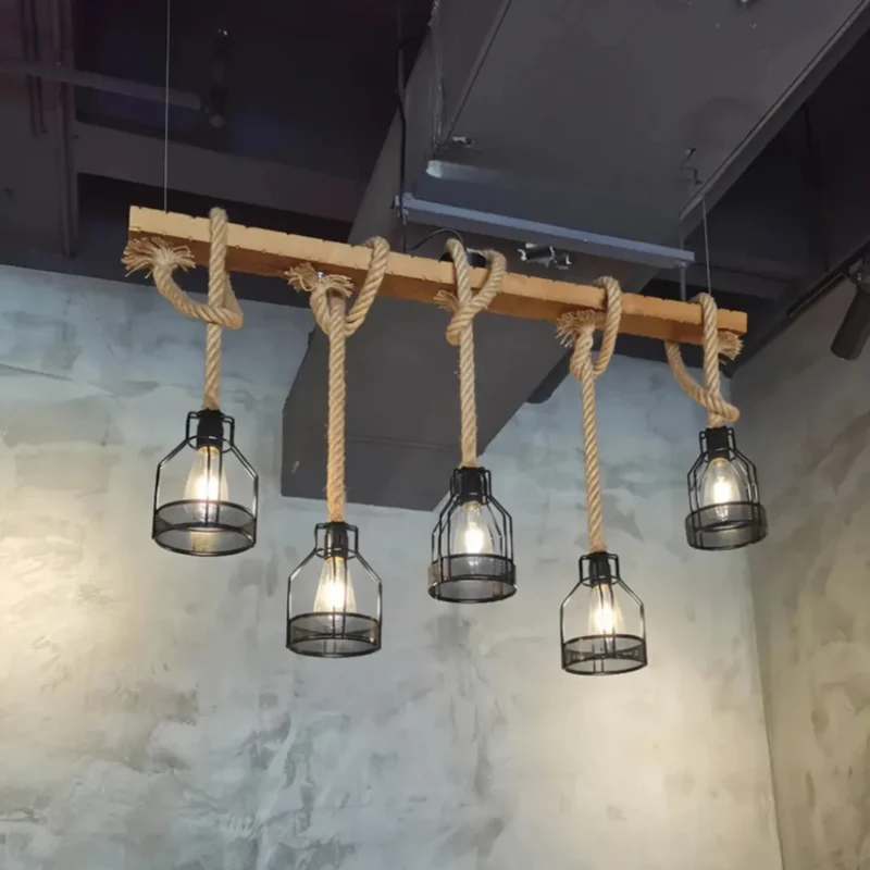 Pendelleuchte Holz Seil Industrial für Esszimmer