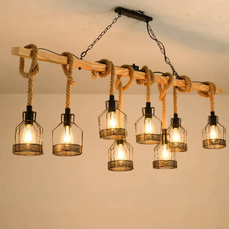 Pendelleuchte Holz Seil Industrial für Esszimmer