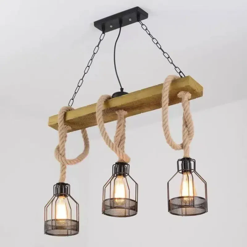 Pendelleuchte Holz Seil Industrial für Esszimmer
