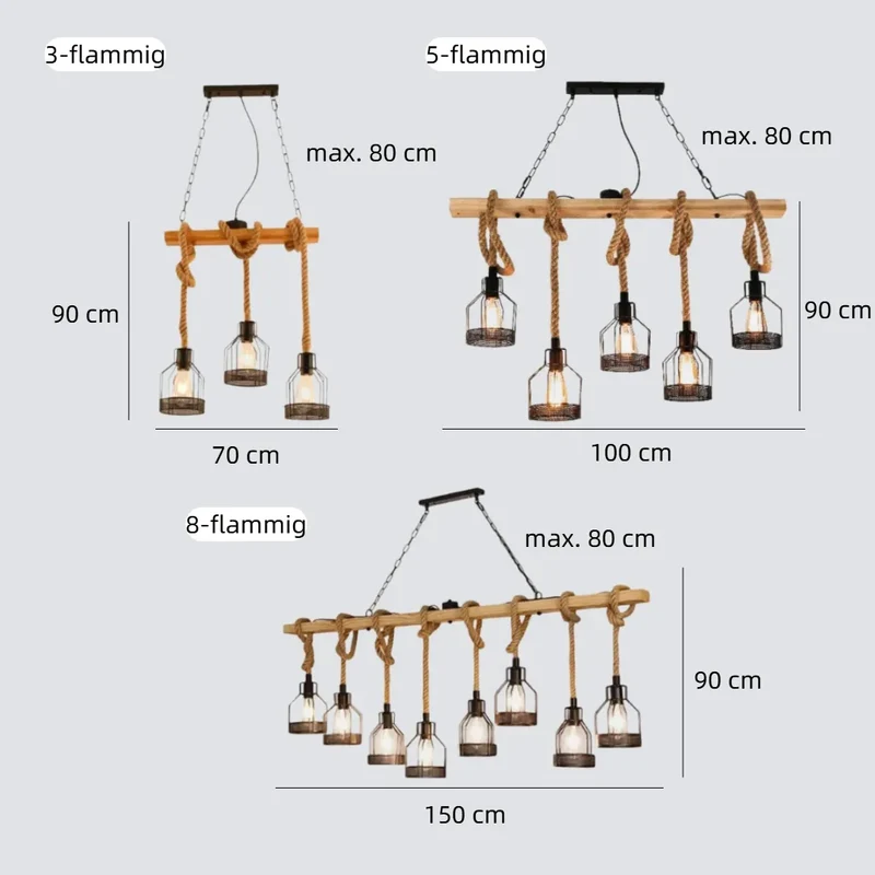 Pendelleuchte Holz Seil Industrial für Esszimmer
