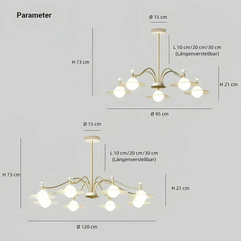Moderner LED Kronleuchter in Gold für das Wohnzimmer