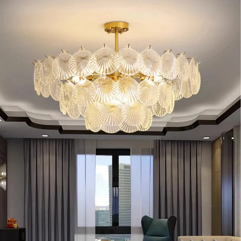 Moderner Kronleuchter aus Glas mit Muscheldesign für Wohnzimmer