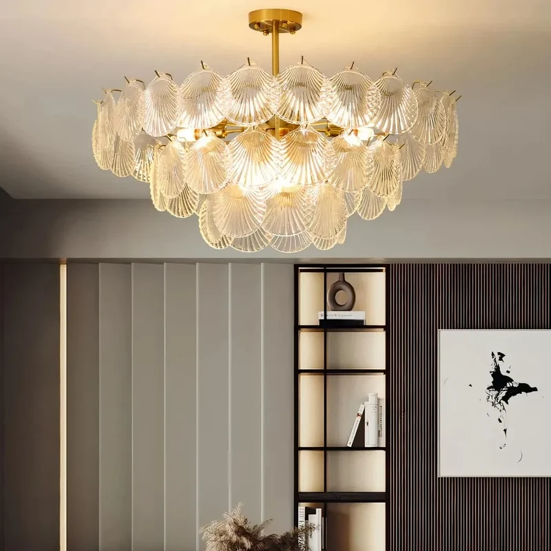 Moderner Kronleuchter aus Glas mit Muscheldesign für Wohnzimmer