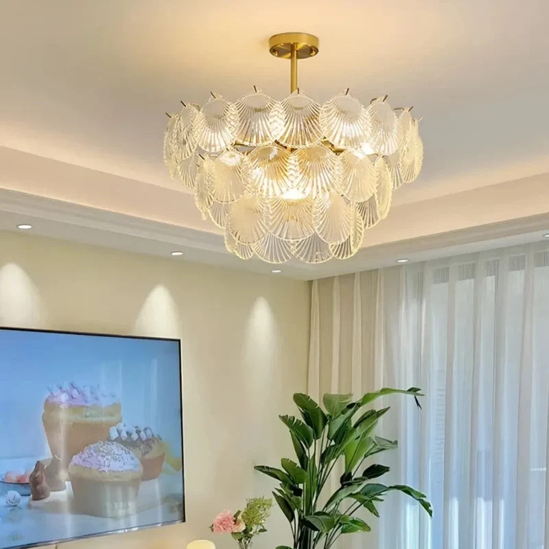 Moderner Kronleuchter aus Glas mit Muscheldesign für Wohnzimmer