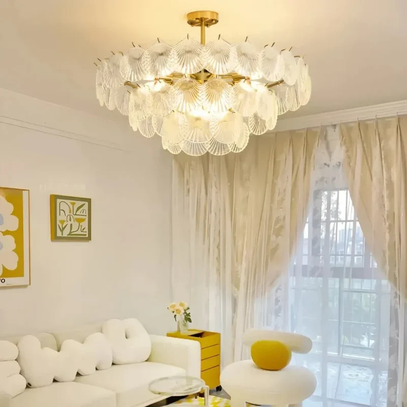 Moderner Kronleuchter aus Glas mit Muscheldesign für Wohnzimmer