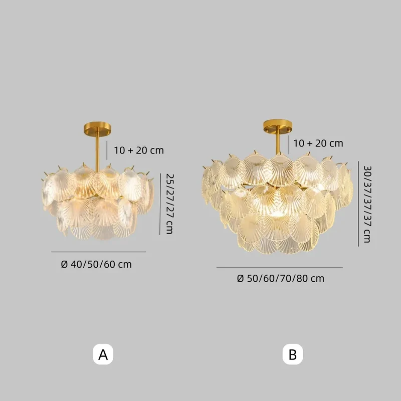 Moderner Kronleuchter aus Glas mit Muscheldesign für Wohnzimmer