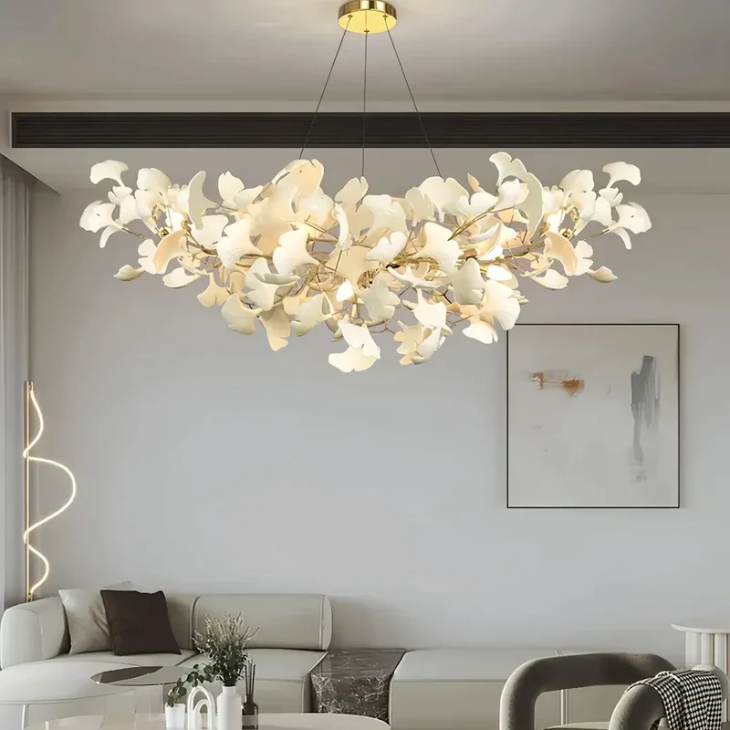 Ginkgo LED Kronleuchter aus Keramik für Wohnzimmer