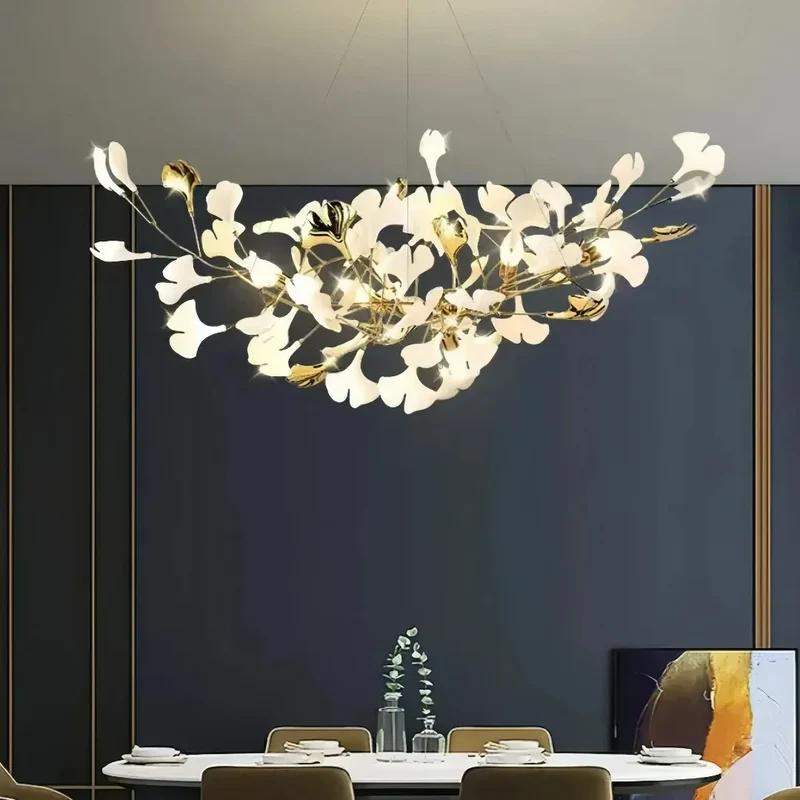 Ginkgo LED Kronleuchter aus Keramik für Wohnzimmer