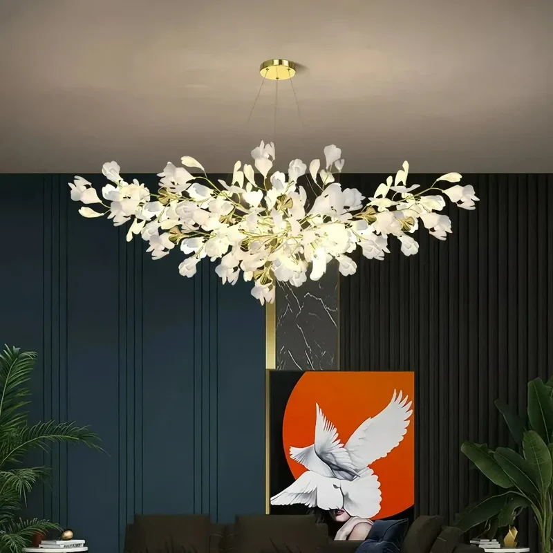 Ginkgo LED Kronleuchter aus Keramik für Wohnzimmer