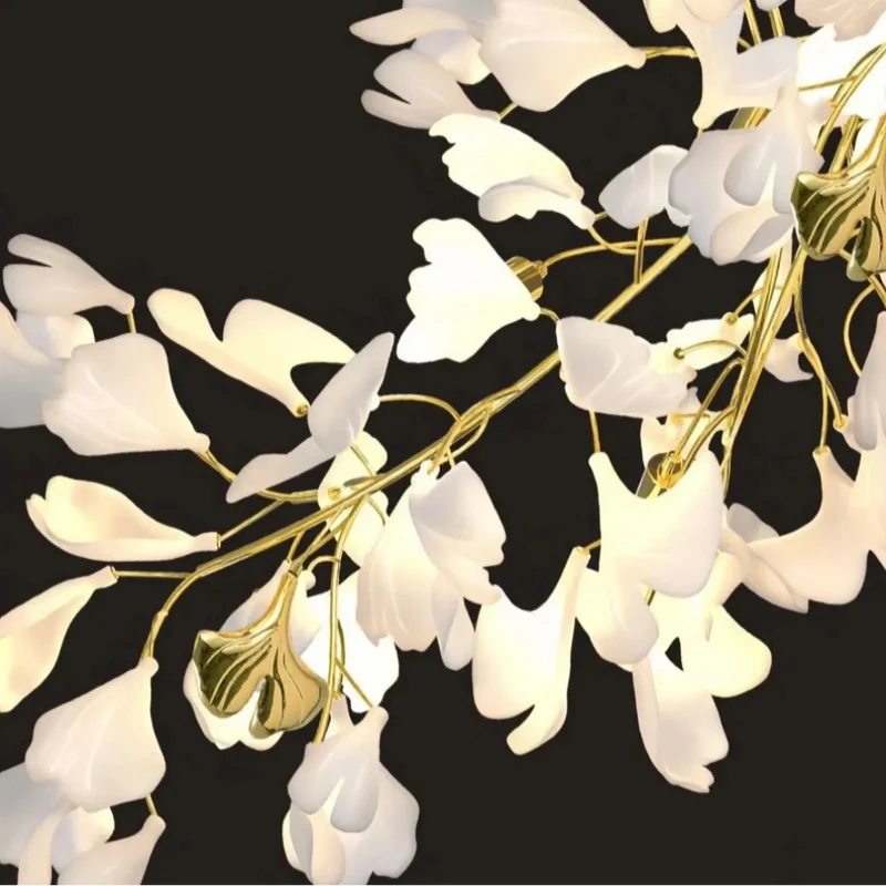 Ginkgo LED Kronleuchter aus Keramik für Wohnzimmer