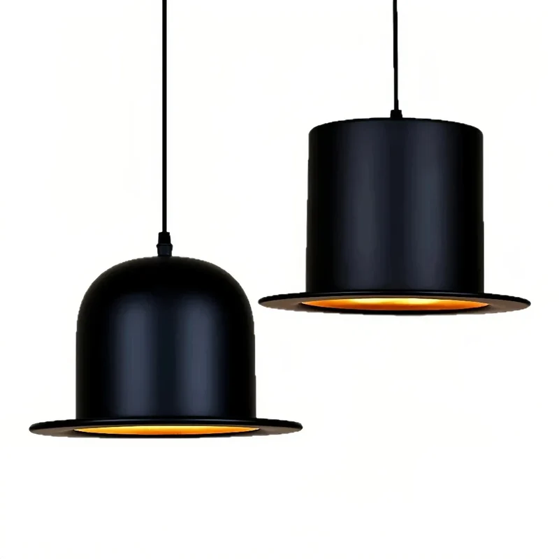 Moderne schwarze LED Pendelleuchte im Hut Design aus Metall für Esszimmer