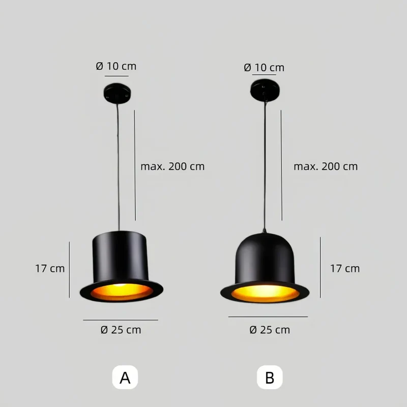 Moderne schwarze LED Pendelleuchte im Hut Design aus Metall für Esszimmer
