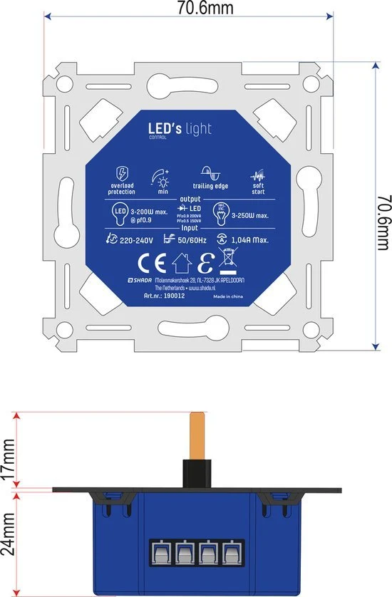 Proventa Premium LED-Dimmer komplett mit Abdeckrahmen – Universell für alle dimmbaren Leuchtmittel – Schwarz