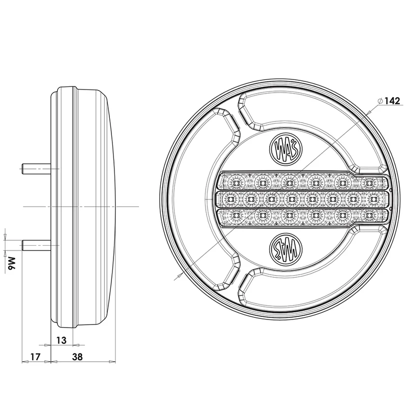 WAS W153 Rundes Neon-Rücklicht mit Bremse, Rücklicht und Blinker