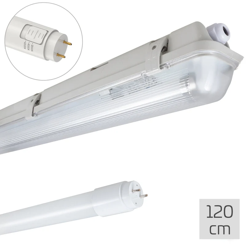 LED-Licht LED-TL-Beleuchtung komplett mit LED-TL-Röhre 120 cm - 3 Lichtfarben - 18 W (36 W)