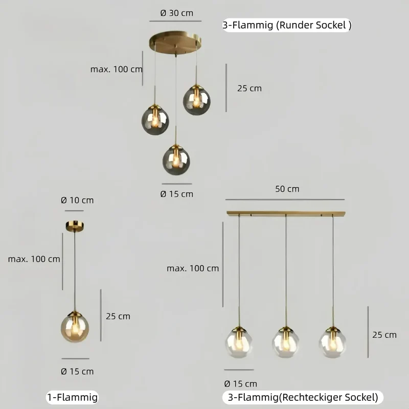 Moderne Glas Pendelleuchte in Kugelform für Esszimmer & Esstisch