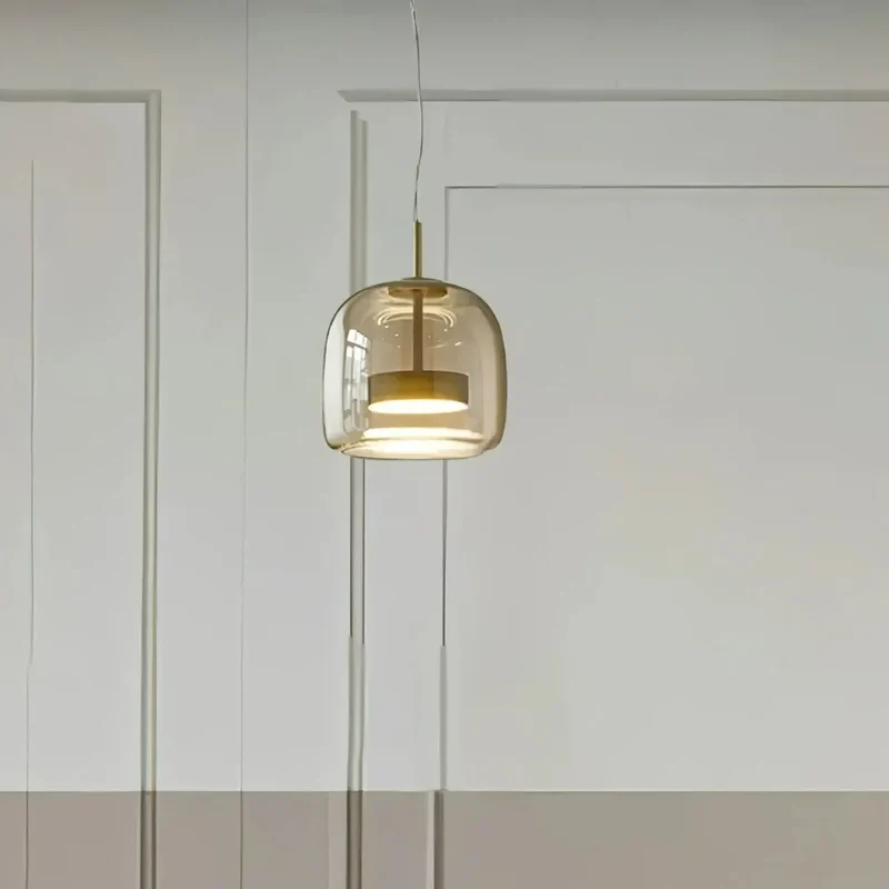 Moderne LED Pendelleuchte aus amber Glas für Esszimmer