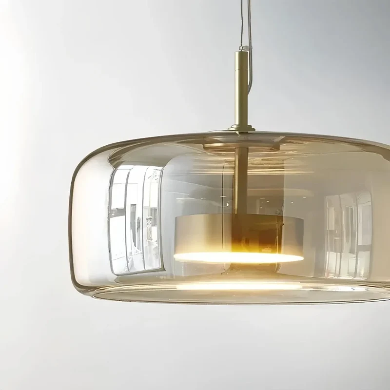 Moderne LED Pendelleuchte aus amber Glas für Esszimmer