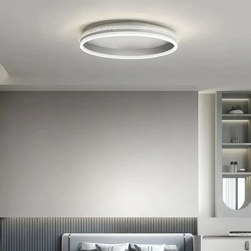 Moderne LED Deckenleuchte mit Ringen dimmbar Kristalloptik Silber