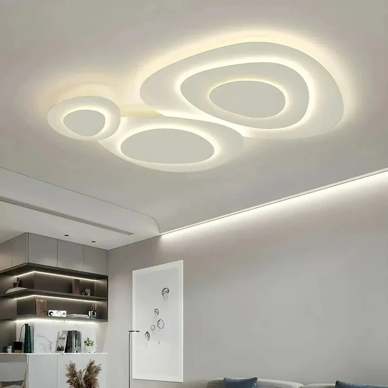 Moderne dimmbare LED Deckenleuchte in Weiß für das Wohnzimmer
