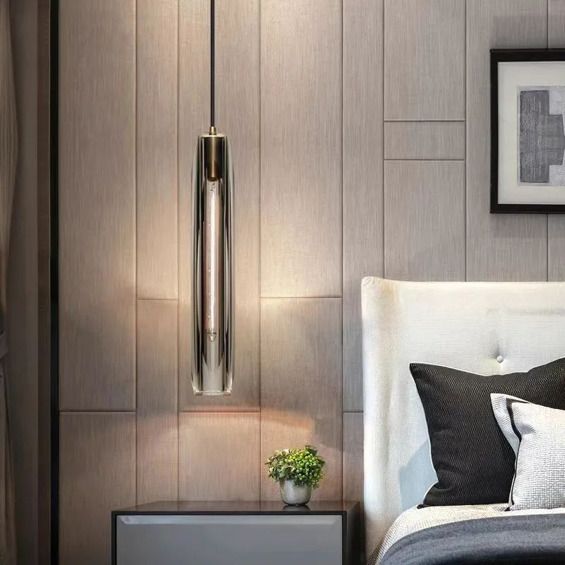 Pendelleuchte Glas 1 flammig im modernen Rohrdesign für Schlafzimmer