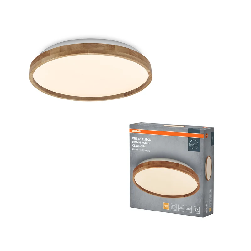OSRAM ORBIS Alison Deckenleuchte 16W dimmbar Click-DIM 295mm Holzdekor