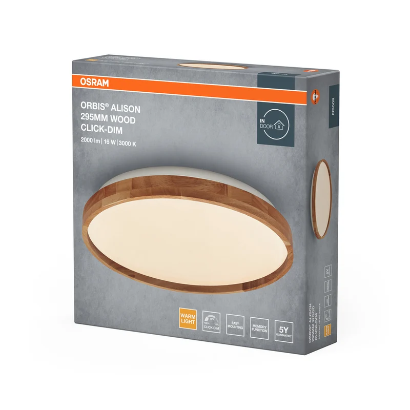 OSRAM ORBIS Alison Deckenleuchte 16W dimmbar Click-DIM 295mm Holzdekor